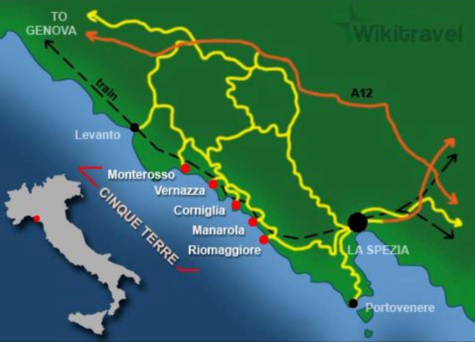 Чинкве-Терре Портовенере на карте Италии